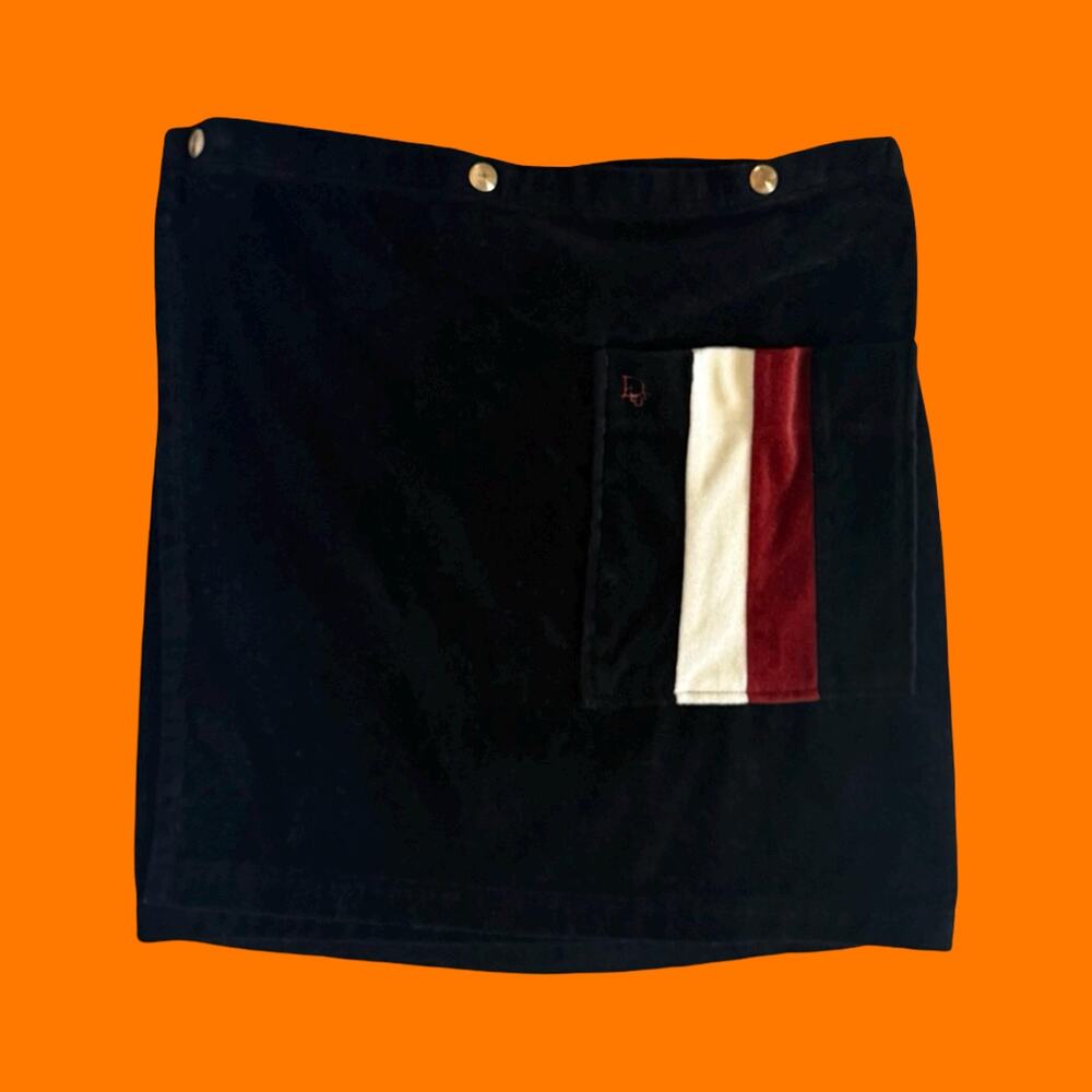 70's 80's vintage black velour snap wrap mini skirt M/L christian dior